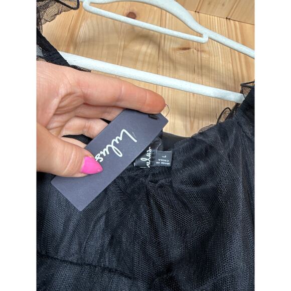 NWT Lulus Tulle For Love Black Mesh Tulle Tiered Ruffled Maxi Dress Wedding Sz L - Picture 5 of 7